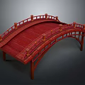 Traditional Chinese Red Arch Bridge With Decorative Railings And Ornate Columns