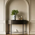 Stylish Entryway Side Cabinet With Blue White Vase Green Plant And Gold Candle Holders