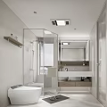 Modern Bathroom Interior Design With Glass Shower Enclosure Wooden Vanity And Mirror