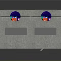 Dual Monitors Computer Workstation Setup With Cabinet Doors Desk And Windows Interface Icons