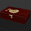 Decorative Ornament Set Featuring Red Wooden Box With Heart Key Design And Golden Lock