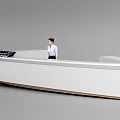 Modern White Curved Reception Desk With Digital Display And Professional Receptionist