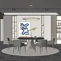 Elegant Modern Restaurant Interior With Round Dining Table Grey Chairs Pendant Light And Wine Rack