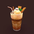 Iced Coffee Milkshake With Ice Cream Scoop Striped Straws Chocolate Bars And Mint Leaf