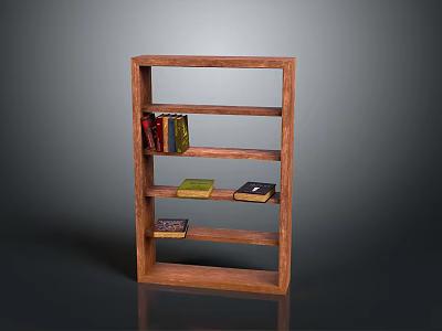 Wooden Bookshelf Interior Design With Multiple Shelves And Stacked Books 3d model