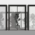 Modern Interior Sliding Doors With Black Frames And Various Glass Patterns Featuring Potted Plants