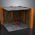 Household Storage Solution With Wooden Frame Stone Floor And Red Lid Wooden Chest