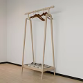 Light Wood Floor Standing Coat Rack with Hangers and Shoe Shelf in White Room