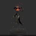 Mystical Character Creature With Red Petal Like Structure Glowing Core Yellow Eyes And Green Limbs