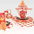Commercial Equipment Featuring Red Gold Carousel Design With Heart Playing Card Decor