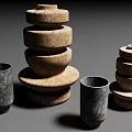 Bonsai Potted Plants Arranged With Stacked Ceramic Pots For Indoor Garden Decor