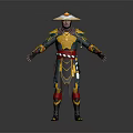 Game And Movie Character In Traditional Outfit With Conical Hat Yellow Red Accents