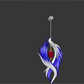 Elegant Feather Shaped Pendant With Blue White Design And Red Gemstone