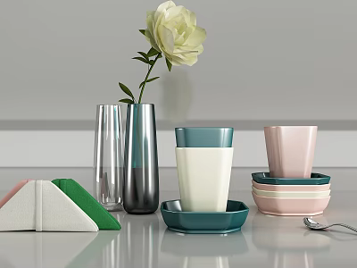 Stylish Modern Colorful Dinnerware Set With Cups Plates Napkins And Spoon 3d model Stylish Modern Colorful Dinnerware Set With Cups Plates Napkins And Spoon 3d model