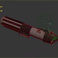 Sci Fi Lightsaber Weapon With Black Metallic Body Red Glowing Blade And Pink Energy Effects