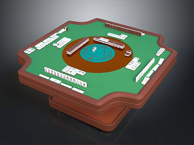 Mahjong Gaming Furniture Table With Green Tabletop Brown Frame And Arranged Tiles 3d model