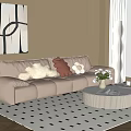 Sofa Modern Cream Style Sofa Coffee Table Combination Multi-person Sofa Floor Lamp Hanging Picture 3d model