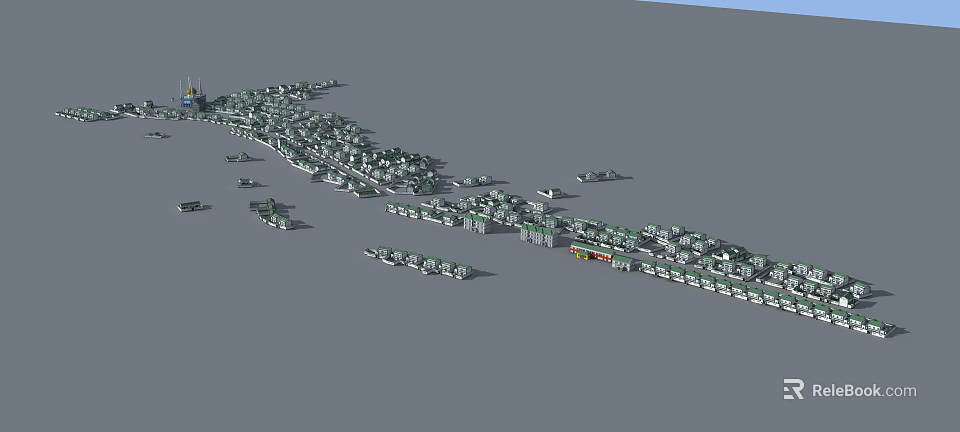 Aerial Planning of Urban Community with Organized Building Arrangement and Road Layout 3d model 