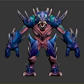 Fierce 3D Game Movie Character With Blue Pink Spikes And Sharp Armored Body