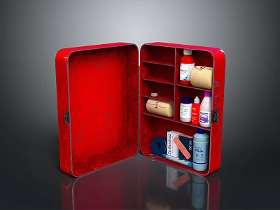 Red Food Storage Container With Organized Shelves And Various Food Items Inside 3d model