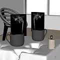 Steaming Black Mugs On White Table With Lit Candle In Bright Modern Room Setting