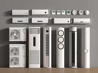 Various Air Conditioners and Fans Featuring Wall Mounted Standing and Portable Designs 3d model