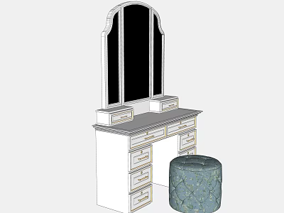 Classic Dressing Table With Large Mirror Multiple Drawers And Decorative Stool 3d model