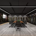 Modern Clothing Store Interior With Conference Table Chairs Clothing Racks Track Lighting And Light Floors
