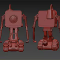 Yellow Robots With Red Antennas Tracked Legs And Different Head Designs