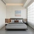 Modern Bedroom Interior With Large Window Blinds Black Armchair And White Gray Bedding