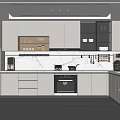 Modern Kitchen Interior With White Cabinets Marble Countertop Built-in Appliances And Ceiling Lighting