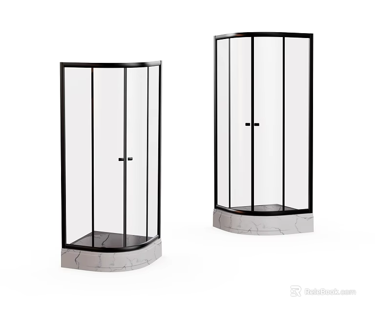 Modern Shower Sauna Enclosure With Black Frame Transparent Glass And Marble Base 3d model 