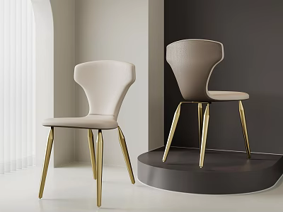 Modern Beige And Light Gray Single Chair With Golden Legs In Minimalist Design 3d model