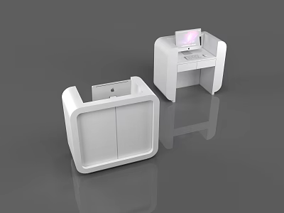 Modern White Reception Desks With Sleek Design And Display Screen Features 3d model