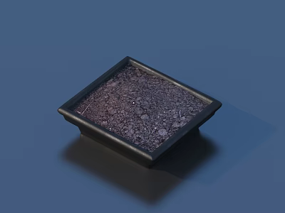 Square Black Bonsai Pot With Fresh Dark Soil On Dark Blue Background 3d model