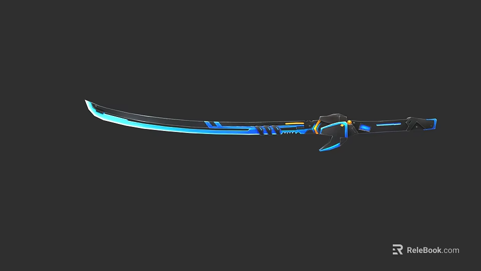 Blue Glowing Katana Weapon With Illuminated Blade And Decorative Hilt Design 3d model 