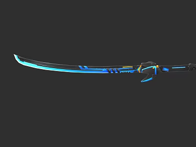 Blue Glowing Katana Weapon With Illuminated Blade And Decorative Hilt Design 3d model