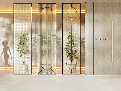 Modern Stylish Room Divider With Geometric Design Metal Frame And Plants For Home Interior Decor 3d model