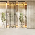 Modern Stylish Room Divider With Geometric Design Metal Frame And Plants For Home Interior Decor