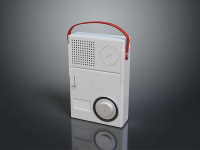 Vintage Portable Computer With White Body Red Handle And Retro Control Knobs Design 3d model