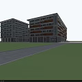 Modern Multi Story Office Building With Brown White Facade Large Windows And Entrance Steps