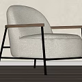 Modern Light Upholstered Accent Chair with Wooden Armrests and Black Metal Frame