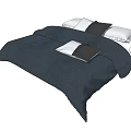 Cozy Double Bed with Navy Blue Bedspread White and Dark Gray Pillows 3d model