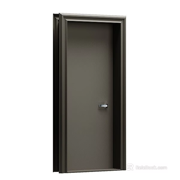 Sleek Modern Hinged Door With Dark Brown Finish And Silver Handle For Interior 3d model 