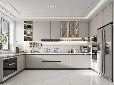 Modern Kitchen Supplies Kitchenware Cabinet Hood Machine Stove Disinfection Oven Cabinet Double Door Refrigerator Vegetable Washing Basin 3d model