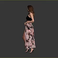Elegant Women’s Black Top And Pink Printed Long Skirt With Side Slit Design