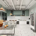 Bright Modern Bakery Kitchen With Fresh Baked Bread Fruits Ovens And Pendant Lights