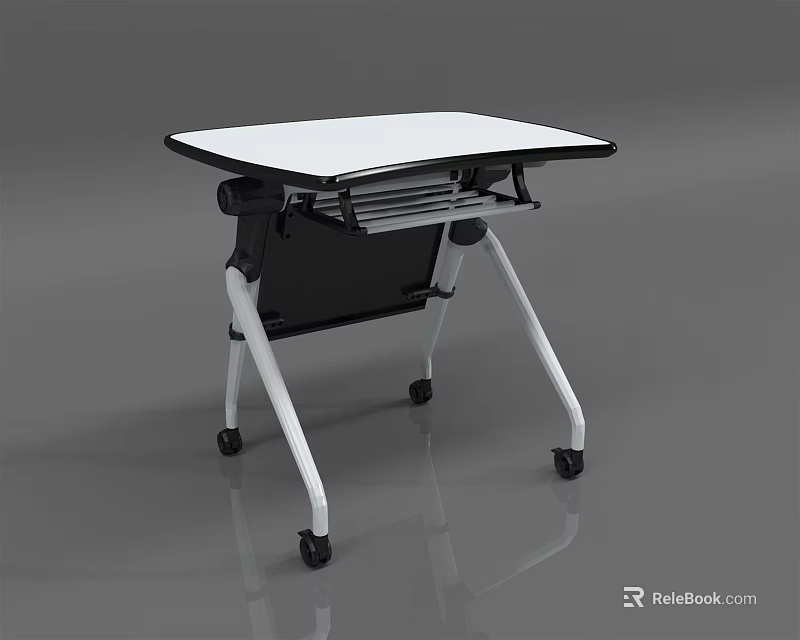 Mobile Utility Table With White Top Black Frame And Rolling Wheels 3d model 