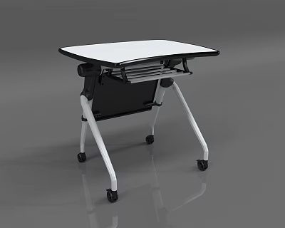 Mobile Utility Table With White Top Black Frame And Rolling Wheels 3d model