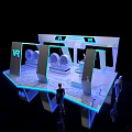 Modern VR Experience Center With Interactive Tech Blue Lighting And Equipment